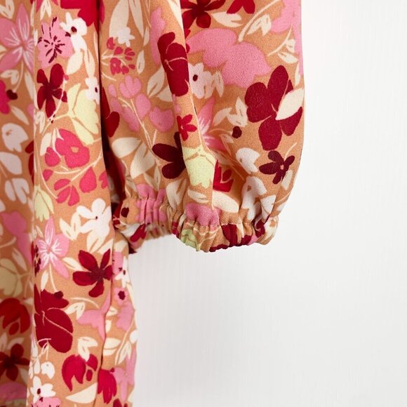 NANETTE LEPORE Boho Pink Burgundy Office Floral Edwardian Puff Button down Top L - Picture 7 of 12